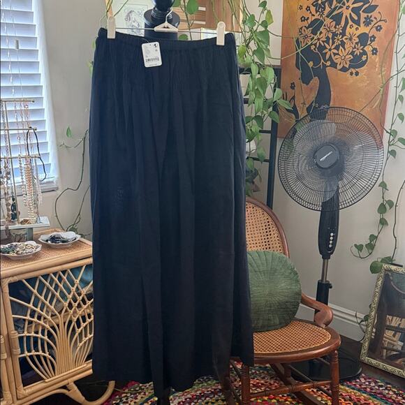 NWT Free People Free-est Rising Sun Black Elastic Waist Palazzo Pants - Picture 1 of 5